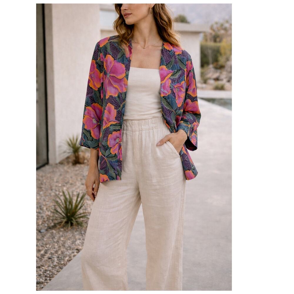 Vintage Tattoo California Floral Blazer Jacket Boho Rayon Large